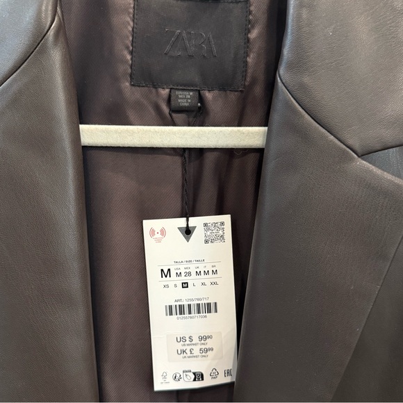 Zara FAUX LEATHER STRAIGHT FIT BLAZER Brown - Picture 5 of 5
